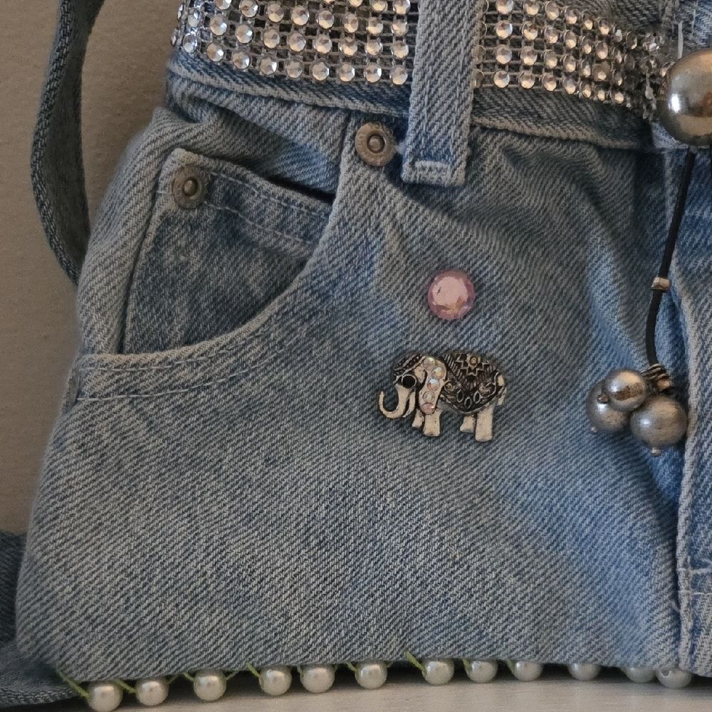 Denim Handbag with Embellishments - Picture 2 of 10